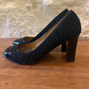 Talbots Glitter pumps with black shiny patent-cap toe pumps